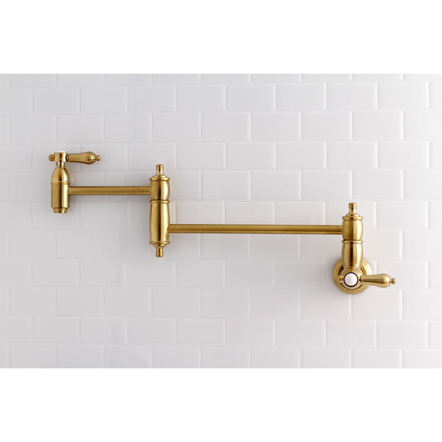 Kingston Heirloom KS3107BAL - Heirloom Two-Handle 1-Hole Wall Mount Pot Filler Faucet, Brushed Brass — thumbnail 2